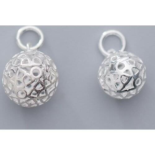 100% 925 Sterling Silver Hollow Out Round Ball Dangle Charms 10mm 12mm Decoration Ornament Pendants DIY Jewelry Making Findings