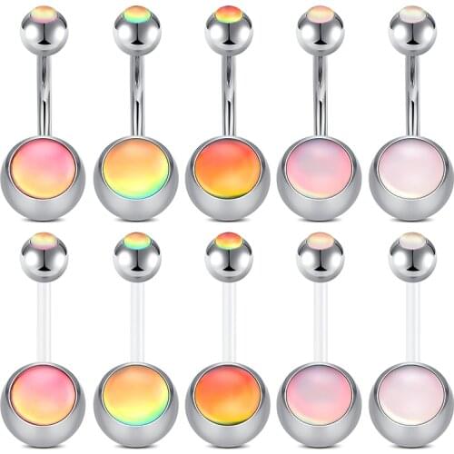 14G Piercing Surgical Steel Double Headed opal Belly Button Rings Navel Piercings Ombligo 5/8mm Ball Nombril