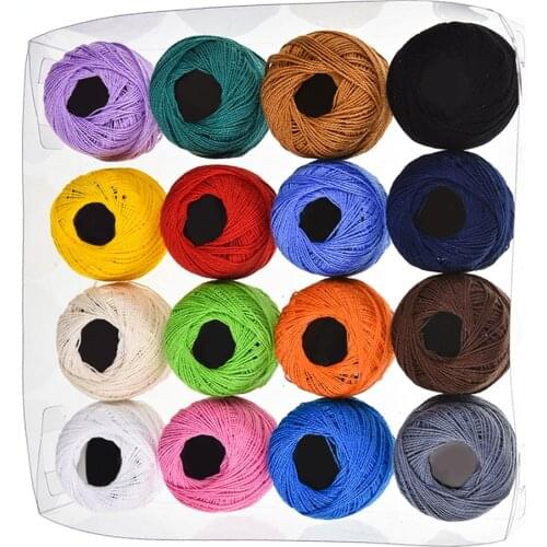 16 Colors/Set Crochet Cotton Yarn Balls Cross Stitch Needlepoint Hand Embroidery Knitting Threads Mixed Colors Sewing Thread