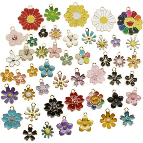 20pcs Mixed Flower Daisy Charms Classics Alloy Pendant Enamel Earrings Necklace Bracelet DIY Drop Oil Jewelry Making Accessory