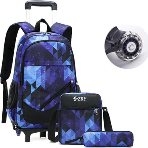 2021 New Kids' Rolling Backpack for Boys Fashion Geometric print Trolley School Bags with 2 wheels Carry On Travel Luggage