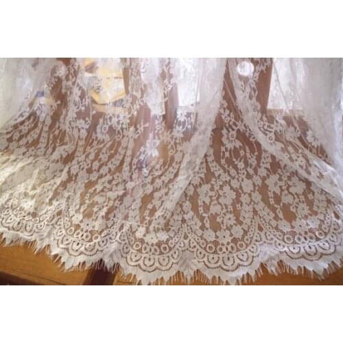 3 Meters Off White Chantilly Lace Fabric French Lace Fabric With Eyelash Scalloped Border Bridal Lace Fabric