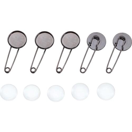 5set Dome Clear Glass Cover & Gunmetal Iron Brooch Setting Sets For Brooch DIY Making Accessories Sets