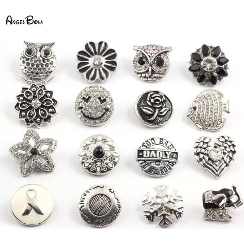 50pcs/lot 18mm Zircon Rhinestone Metal Snap Button Nail Rivet With Bead Decoration for Charm Bracelets necklace Jewelry Gift
