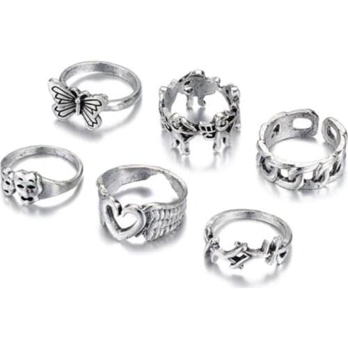 Cupid Arrow Love Butterfly Ring 6 Piece Set Skull Exaggerated Joint Ring Geometric Fashion Personality Ring Set Simple Jewelry