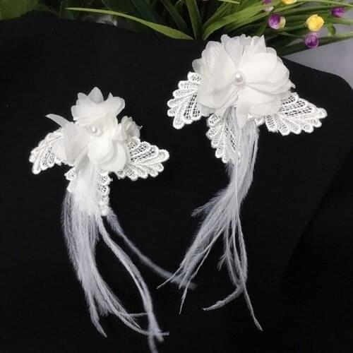GLace 10pcs/lot Handmade beaded 3D flower feather accessories for wedding dress decoration DIY craft material TX894