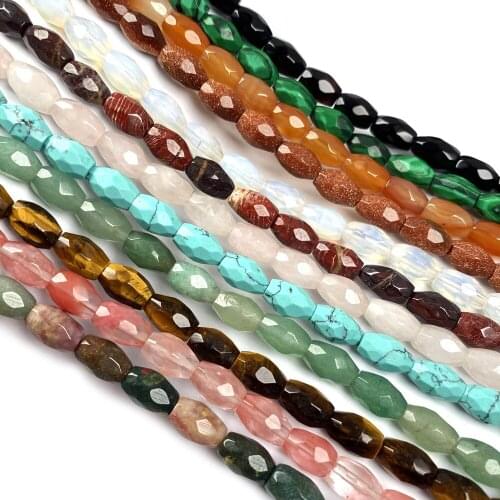 20PCS New Natural Stone Beads Section Rice Beads Shape Length 20cm for Making DIY Jewelry Necklace Accessories Size 6x9mm