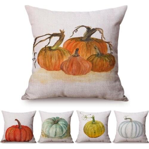 Red Pumpkin Thanksgiving Decorative Cushion Cover North America Autumn Harvest Crops Watercolor Home Decor Throw Pillow Cover
