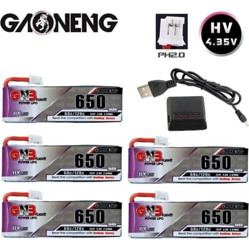Gaoneng GNB 650mAh 1S 3.8V 60C/120C HV Lipo battery PH2.0 Plug for Tinyhawk Snapper7 E010 M80S Tiny7 Beta85 Drone And a Charger