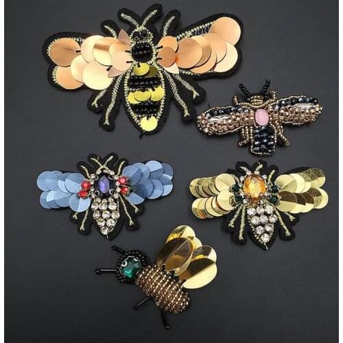 Hademade Strass Rhinestone Fashion Patche Bee Shape Hot Sale Sew On Pearl Patch For Clothes Garment Applique DIY S190