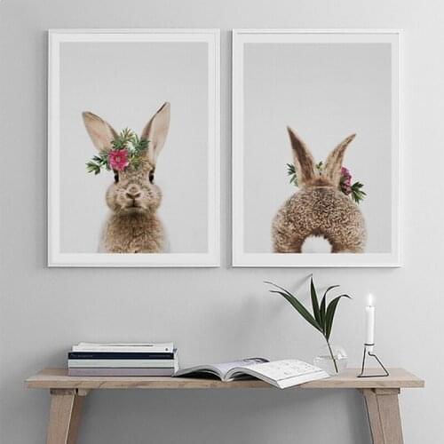 Canvas Pictures Nordic Home Decor Kawaii Animal Rabbit Bunny Paintings Wall Art Prints Poster Hotel Modular Kids Room Bedroom