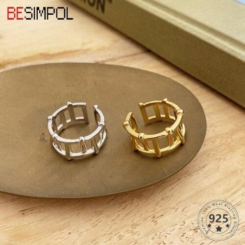 Besimpol 925 Sterling Silver Ring French Style Minimalist Designer Hollow Adjustable Rings For Women Simple Luxury Jewelry Gift