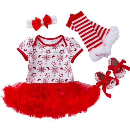 0-24 Months Christmas Day Infant Toddler Baby Girl Short Sleeve Romper Dress Suit-Snow Flower Kids Clothes Petticoat