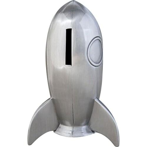 Creative Rocket Shaped Piggy Bank for Kids Zinc Alloy Cute Childrens Toy Coin Storage Money Box Birthday Gift Home Furnishings