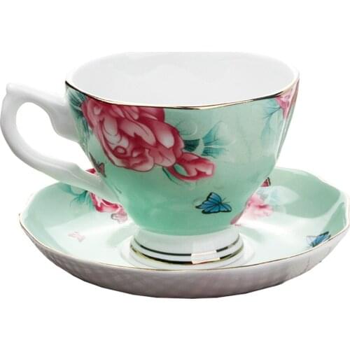 Bone China Coffee Cup Sets Colorful Butterfly Ceramic Tea Cups And Saucers British Office Teacup Porcelain Nice Gift
