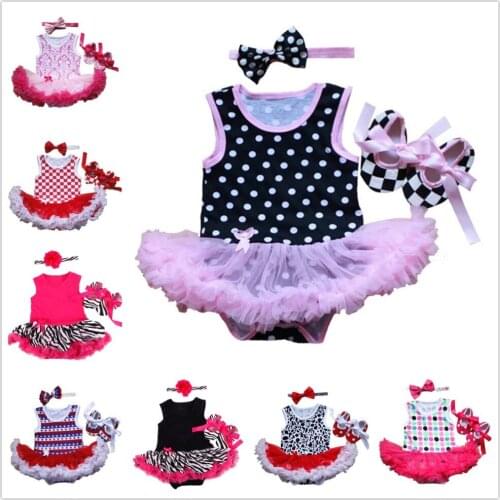 Polka Dot Baby Girl Clothes 3-Pieces Suit Baby Bodysuit Tutu Dress Shoe Hairband Clothing Set Newborn Jumpsuit Lace Outfits Tops