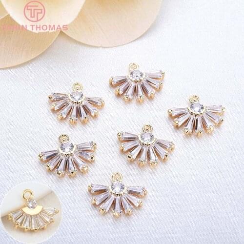 4PCS 10x13MM 24K Gold Color Brass with Zircon Sector Pendants Charms High Quality Diy Jewelry Findings