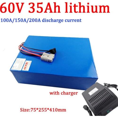 GTK 60V 35Ah lithium polymer battery 60V li-po with 200A BMS rechargeable for 5000W 10000W scooter bicycle bike + 5A charger