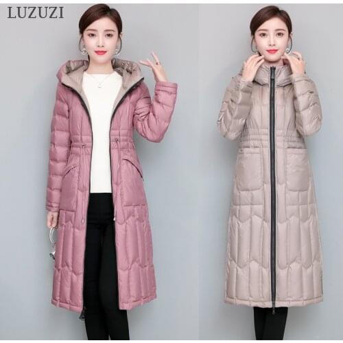 LUZUZI New Long Down Jacket Women 2021 Winter Slim Warm Double Sided Coat Female Ultra Light Down Parka With a Hood Overcoat