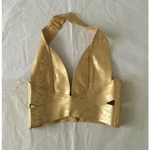 Fashion Summer Women Sexy Deep V-Neck Gold Bandage Tops