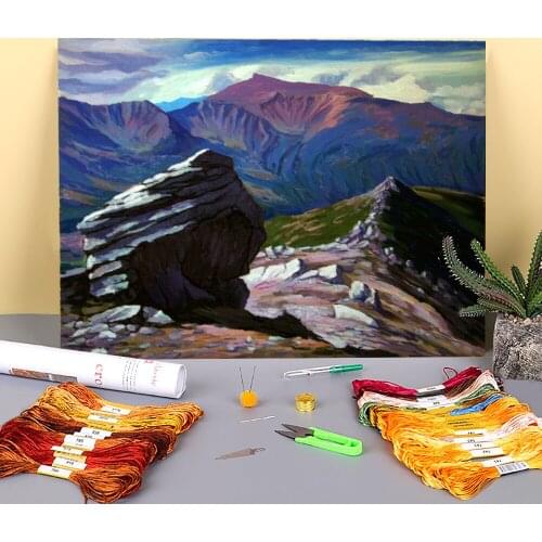 Landscape Mount Dzembronja Printed Canvas 11CT Cross Stitch Complete Kit DIY Embroidery DMC Threads Knitting Adults