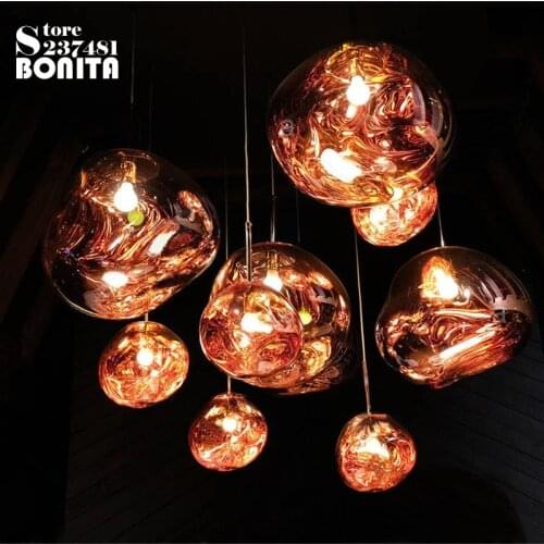 Irregular Round Glass Cord Pendant Light Lava Plated Rose Gold/Gold/Silver Modern Hanging Lamps Led Mirror Droplight