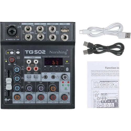 Norshing TG 502 Professional Audio Mixer 4 Channel Stereo Sound Board Console System USB BT MP3 Computer Input 48V Phantom Power