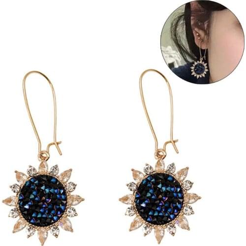 New Fashion Jewelry Luxury Earrings Rhinestone Sunflower Pendant Earrings Ladies Crystal Gift Flower Earrings