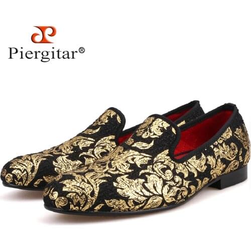 Piergitar New High-end Gold printing Men Shoes Luxury Fashion Men Loafers Mens Flats Size US 4-14 Free shipping