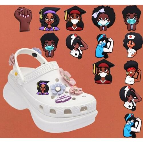 Shoe Charms Melanin PhD Shoe Charms Strong Nurse Doctor Cute Black Girl Shoe Accessories Decoration Fit Kids Party Gifts