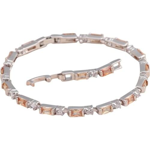 ROLILASON simple chic design rectangle Champagne crystal zircon silver chain Bracelets gift for women fashion jewelry TBS782