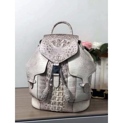 2018 new 100% luxury solid genuine real crocodile leather head skin Himalaya white color backpack daily bag for men and women