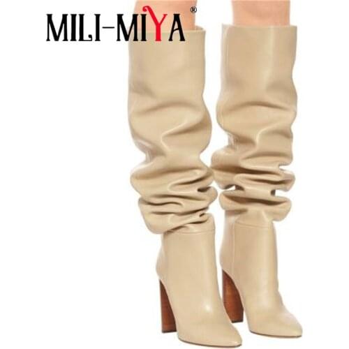 MILI-MIYA New Arrival Sexy Women Over The Knee Boots Slip-On Microfiber Upper Material Pigskin Inside Plus Size 34-44 For Ladies