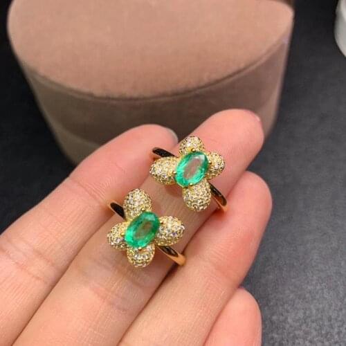 Natural And Real Original emerald luxury ring ring Free shipping 5*7mm gemstone 925 sterling silver Fine jewelry