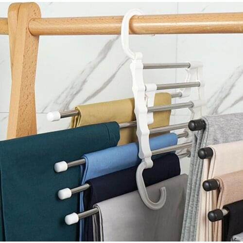 5-in-1 Pants Hanger Multifunction Portable Stainless Steel Hanger For Clothes Pants Jacket Storage Organization Space Saving