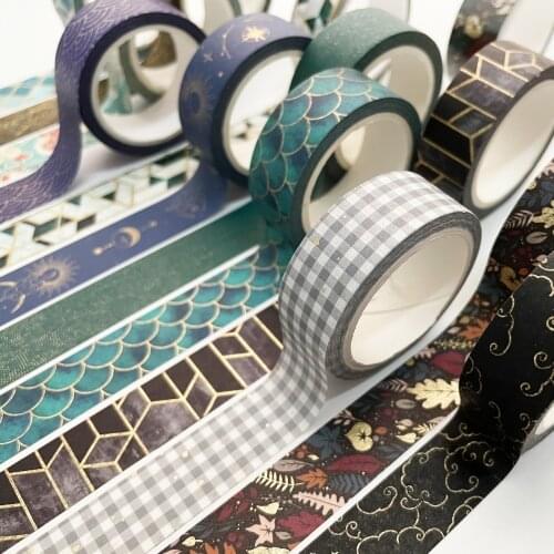 Vintage Washi Tape Black Gold Foil Print Decorative Tapes For Arts Diy Crafts Planners Scrapbook Wrapping 15mm