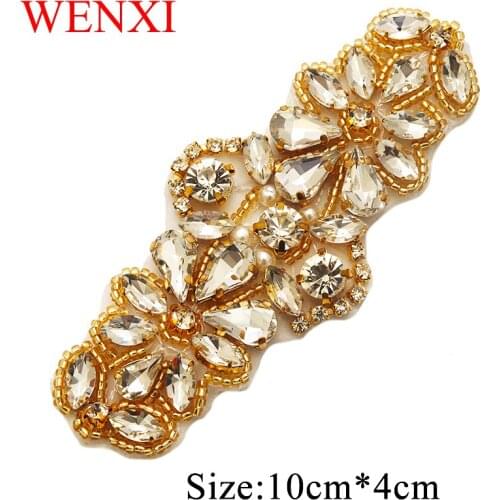 WENXI 20pcs Wholesale Bridal Hand Beaded Rhinestones Appliques Sewing On For Dress Sash And wedding Accessory DIY Iron On WX885