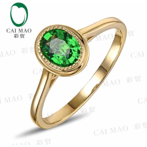 CaiMao 18KT/750 Yellow Gold 1.02 ct Natural Tsavorite & 0.02 ct Full Cut Diamond Engagement Gemstone Ring Jewelry