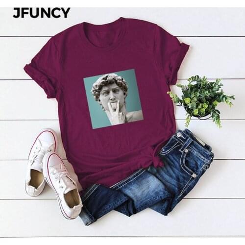 JFUNCY Plus Size Spoof Creative Print T Shirt Women Oversize Summer T-shirts Female Cotton Tees Top Woman Casual Tshirt