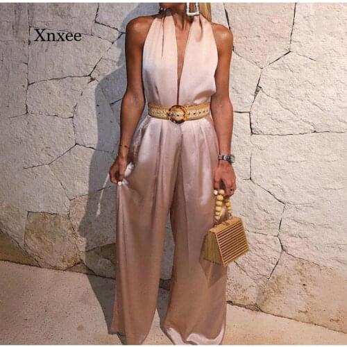2021 Party Summer Sleeveless Jumpsuit Halter Sexy Wide Leg Pants Womens Jumpsuit Elegant Fashion Jumpsuit