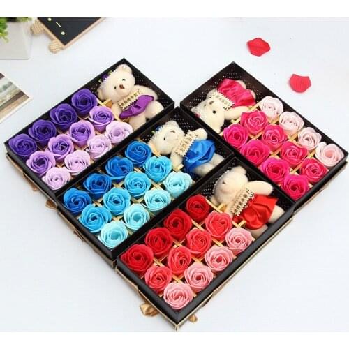 1 box Rose Flower Soap Gift box for Bath - Perfect Valentines day Gift with a bear For Mother, Wife or Girlfriend(Color)