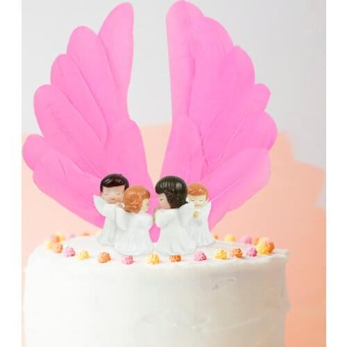 1pc Angel Feather Wing Flag Cake Toppers for Birthday Party Baking Dessert Decoration Wedding Valentines Day Cakes Top Supplies