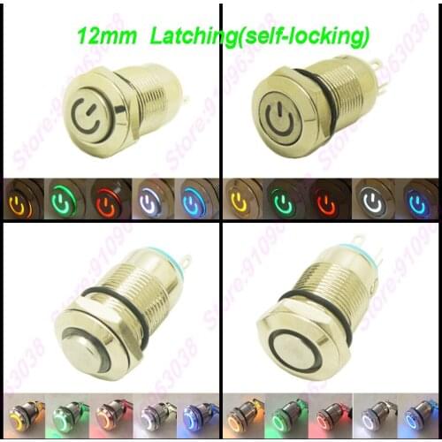 Promotion!1PC 12MM LED Glowing Metal Button Switch Panel Switch 6V/12V/24V/220V Latching Self-locking Fixed Waterproof