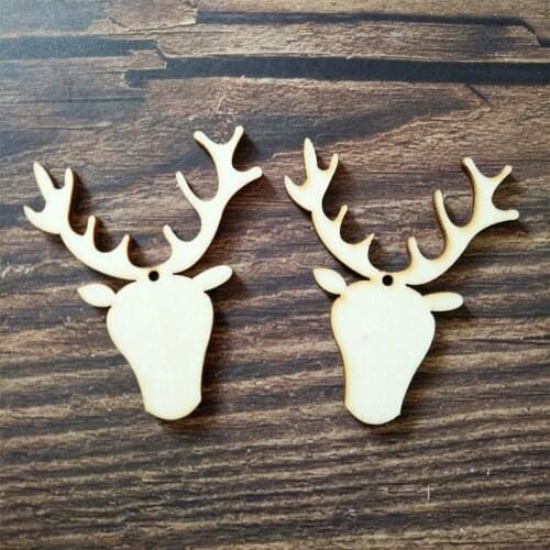 10pcs/lot Laser Cut Wooden Blank Deer Head Shape Wood Wedding Birthday Party DIY Tags Shop Home Decor Tag Art Crafts
