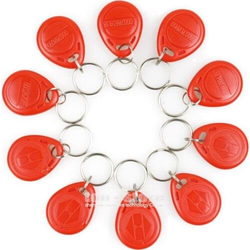 DIYSECUR 10pcs 125Khz RFID Card Key fobs Key Chian For Access Control System 125KHz RFID Reader Use Red