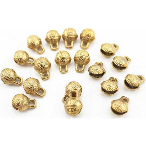 100PCS Golden Brass Bells 10mm Tiger Head Symbols Chinese Characters-SUI SUI PING AN Windbells Pet Hang Bells NBB319