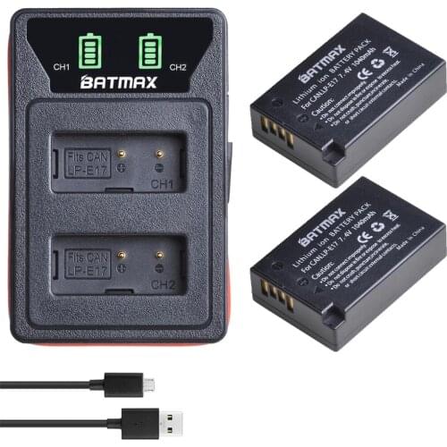 2Pcs 1040mAh LP E17 lp-e17 Battery + LED Built-in USB Dual Charger for Canon EOS RP, Rebel SL2, SL3, T6i, T6s, T7i, M3, M5, M6