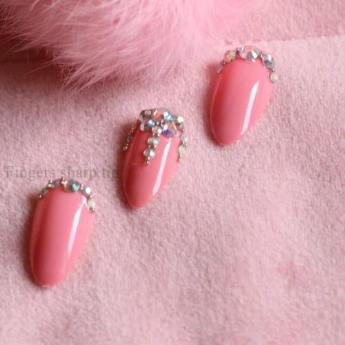 24pcs The latest full diamond crystal diamond diamond high heel candy color fake nail light M009