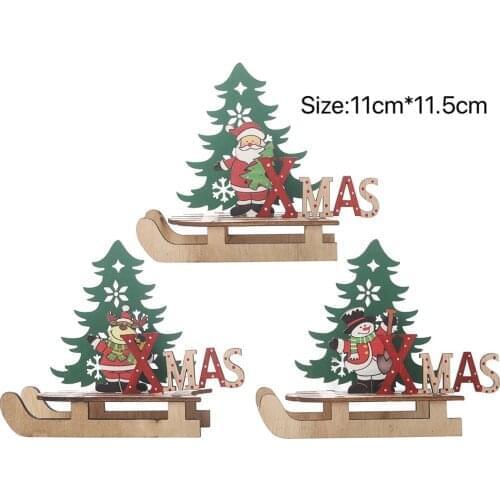 3PCS Wooden Christmas Sleigh Decorations Santa Claus Xmas Snowman Elk Sleigh Ornaments Merry Christmas Party Home Table Decor