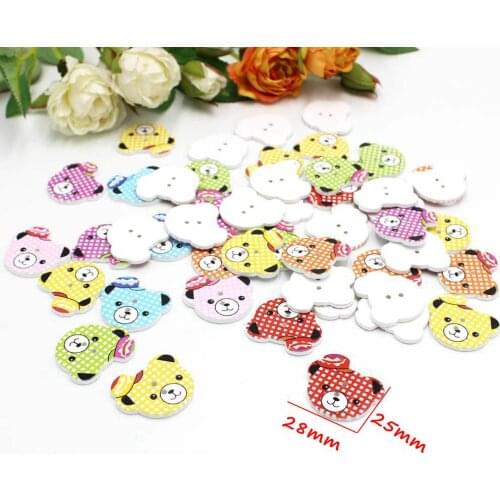 50Pcs/pack Bear buttons 2 Holes Wooden Buttons Decorative Apparel Handmade Accessories